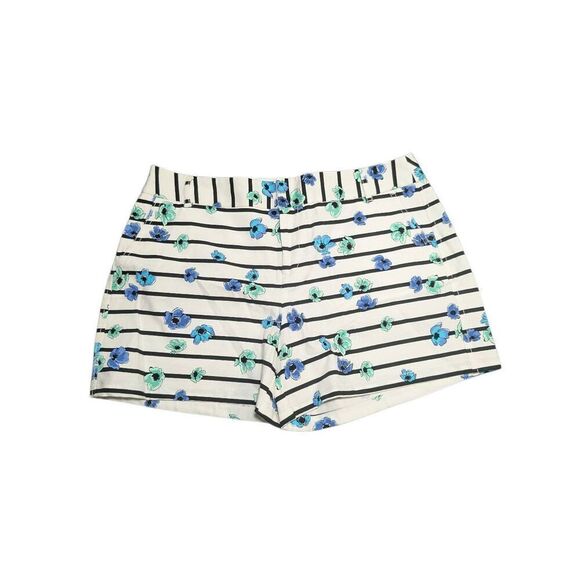 NWT ELLE White Black Blue Floral Striped Mid Waist Cotton Shorts 4" Inseam Women - Picture 2 of 7